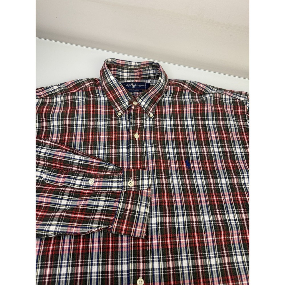 Mens Polo Ralph Lauren Colorful Plaid Seersucker Long Sleeve Button Up Size XL